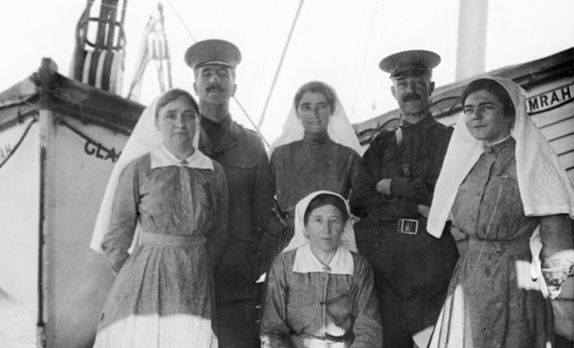 Group portrait of medical staff who sailed with the First Expeditionary Force onboard HMAT Omrah (A5) on 24 September 1914