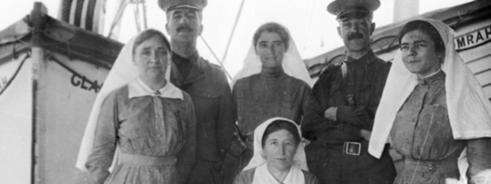 Historic image of nurses and soldiers