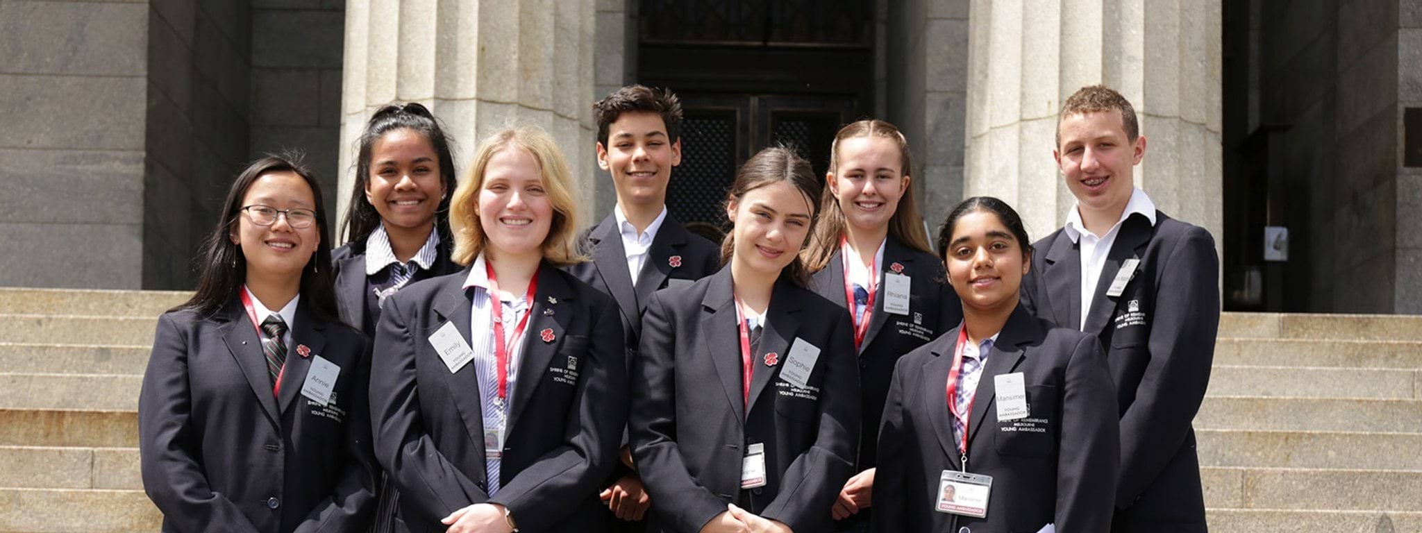 Young Ambassadors banner Students at the Shrine of Remembrance