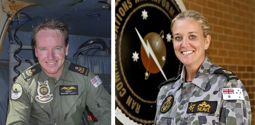 Petty Officer Jason Wilkman and Chief Petty Officer Narelle Neave  Naval aviators and submariners are distinguishable by brevets worn on the left breast of their uniforms.  Royal Australian Navy