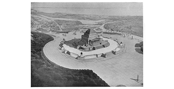 Aerial view of the Shrine of Remembrance 1923, by Hudson and Wardrop