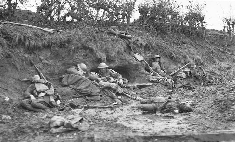 Dead and wounded Australians and Germans during the Battle of Passchendaele 12 October 1917