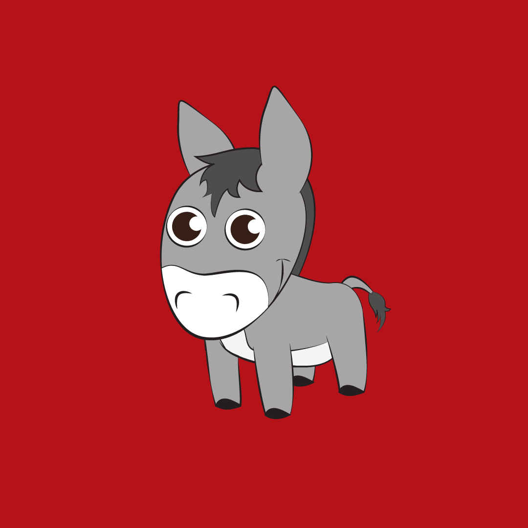 Donkey illustration on red background