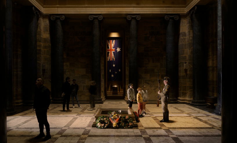 Children look up at the Shrine Guard in the Sanctuary