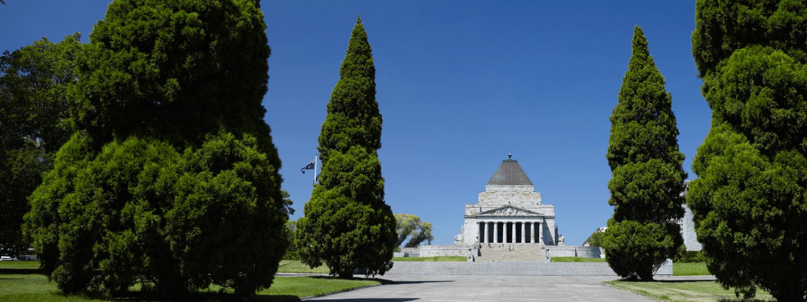 The Shrine of Remembrance with trees in the foreground