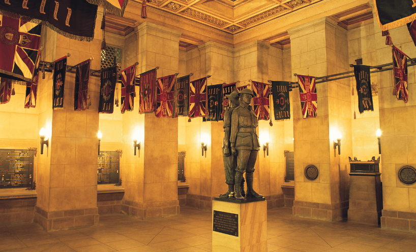 The Crypt at the Shrine of Remembrance featuring Father and Son statue