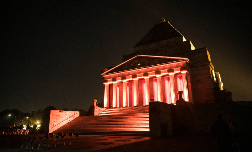 Melbourne's Shrine of Remembrance lit at dawn