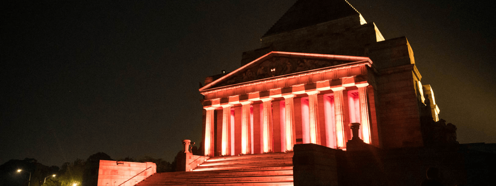 The Shrine of Remembrance lit at dawn