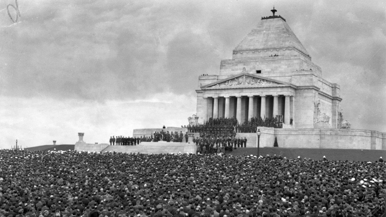 Overlooking a large crowd viewing the Shrine.