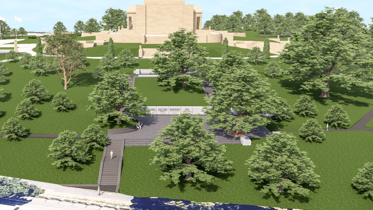 Aerial Render of Memorial Extension at a War Memorial