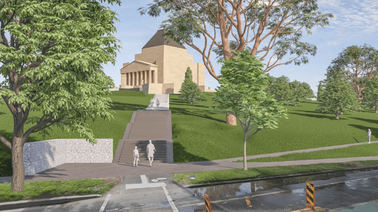 Render of stepped path to a war memorial