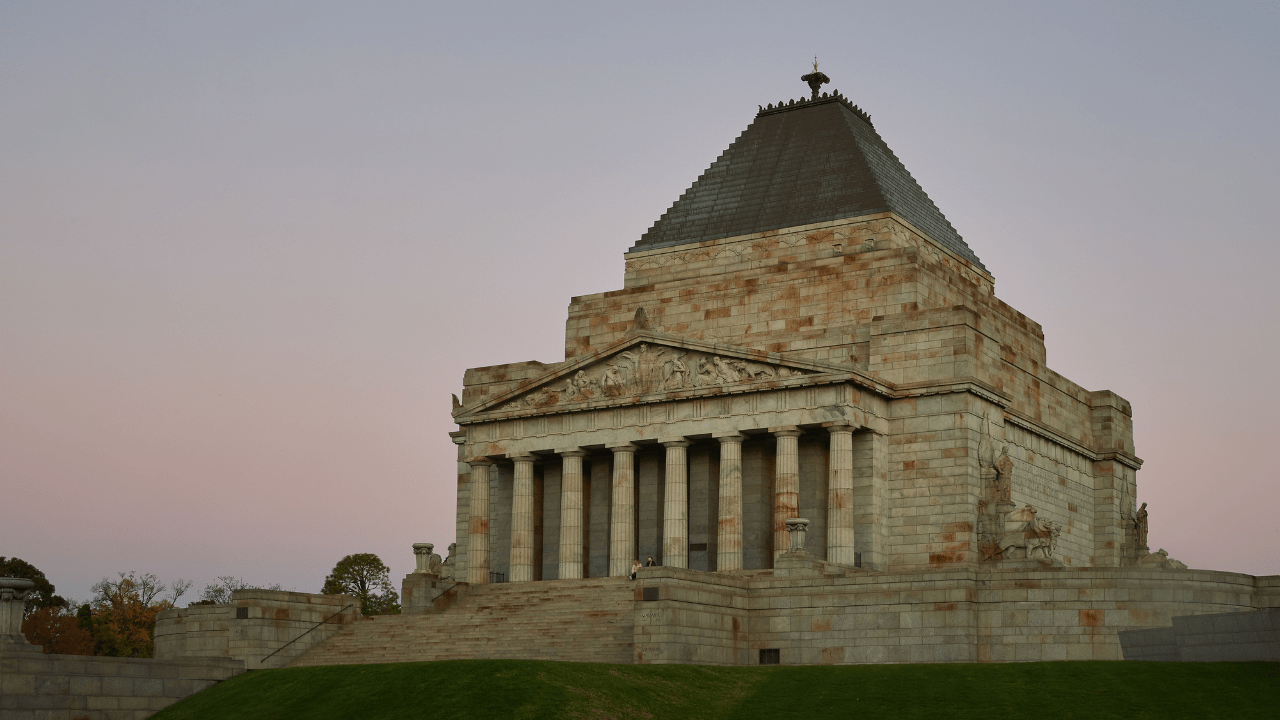 Photography of a classical building at dusk.